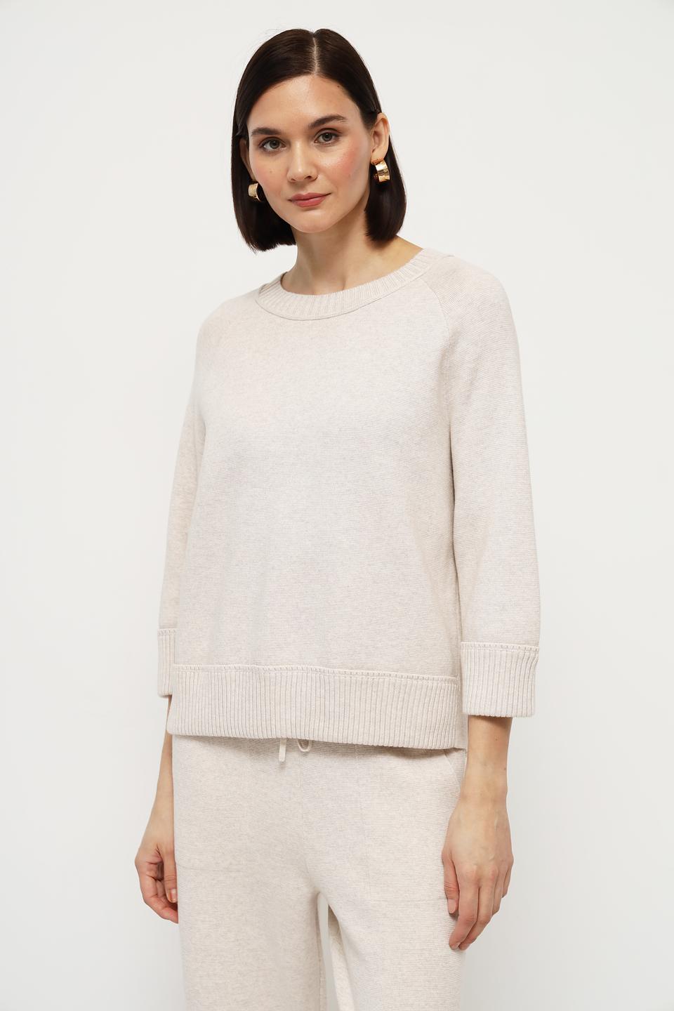Пуловер Oui бежевый с 3/4 рукавом