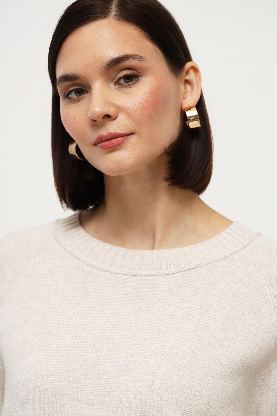 Пуловер Oui бежевый с 3/4 рукавом