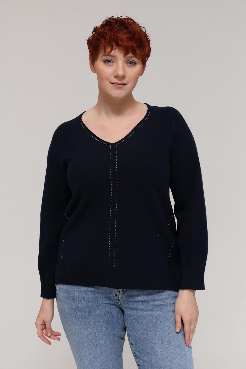 Пуловер Rabe collection тёмно-синий с V-образным вырезом