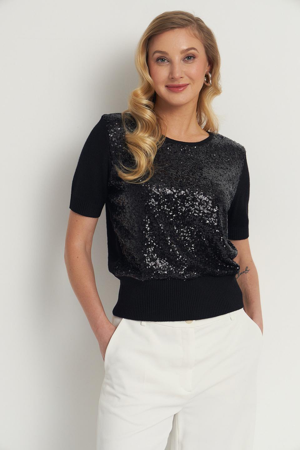 Пуловер Monari с пайетками чёрный