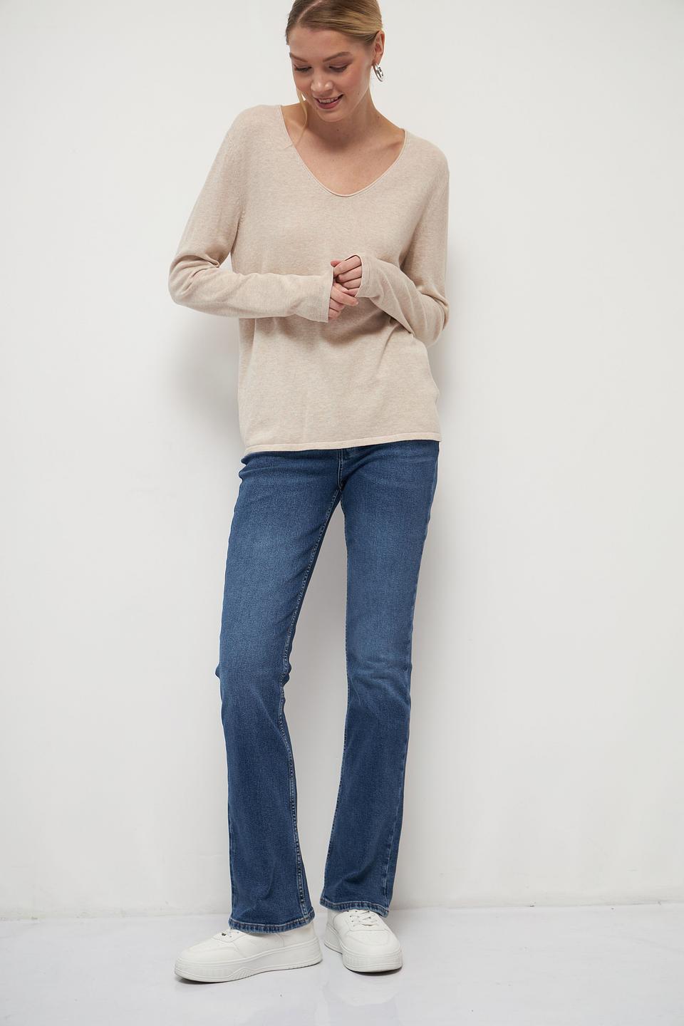 Пуловер Tom Tailor бежевый V-образный вырез