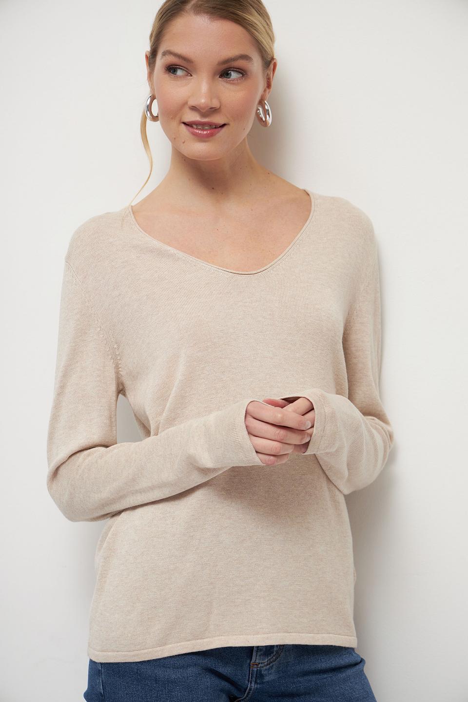 Пуловер Tom Tailor бежевый V-образный вырез