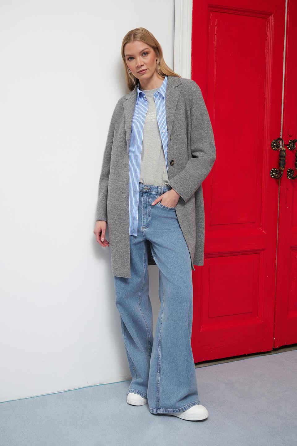 Пальто Oui серое шерстяное