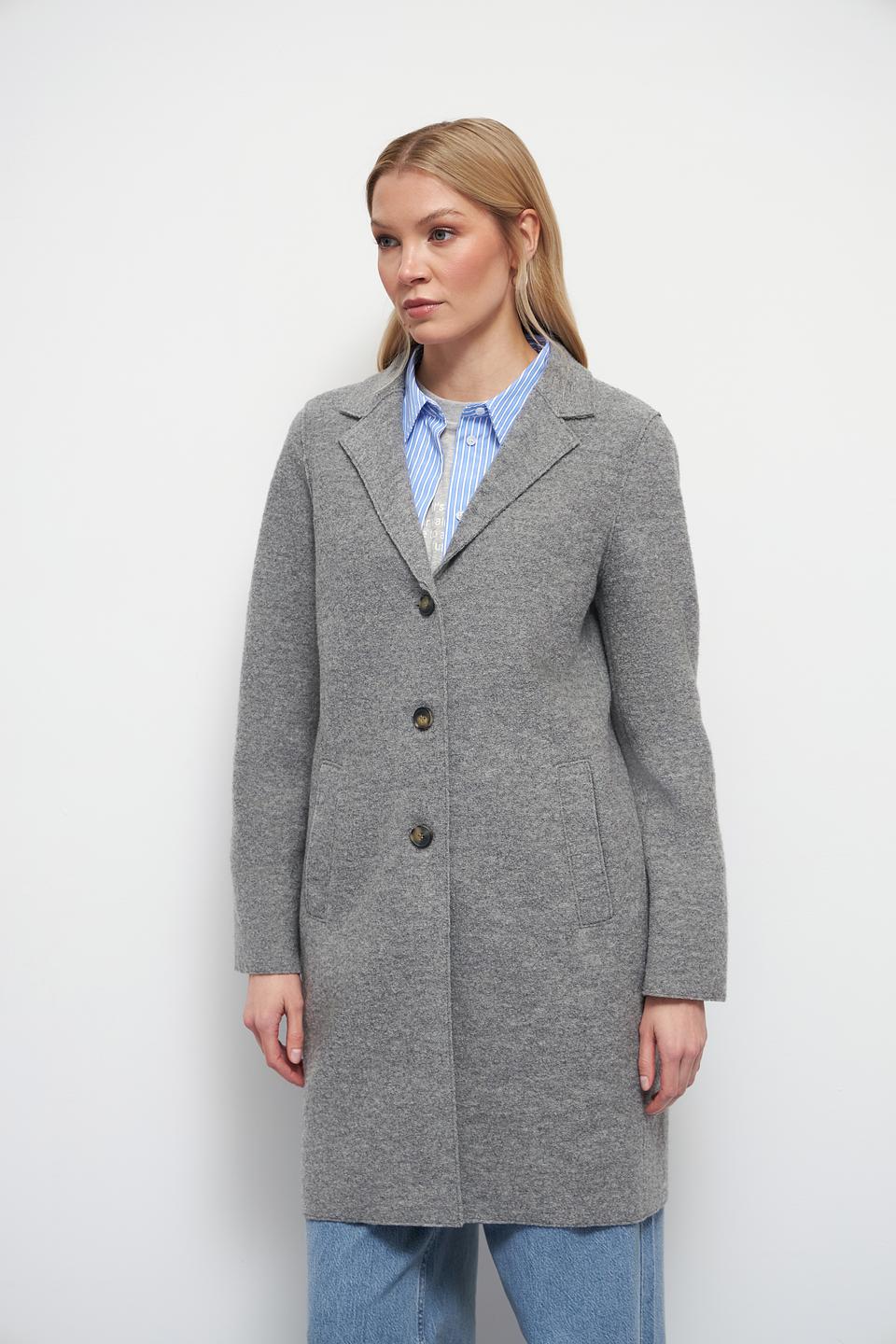 Пальто Oui серое шерстяное