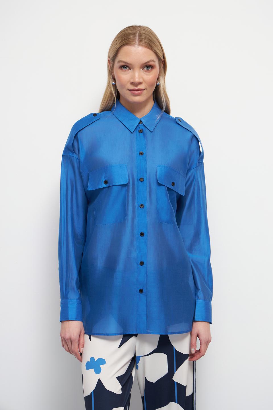 Рубашка Oui длинный рукав синяя