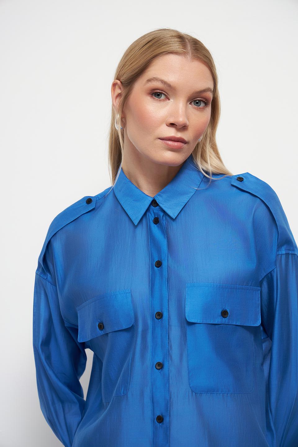 Рубашка Oui длинный рукав синяя