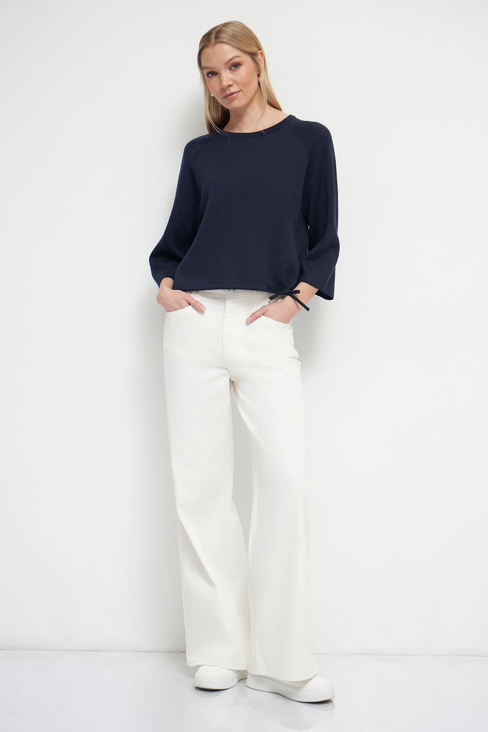 Пуловер Oui с завязками темно-синий