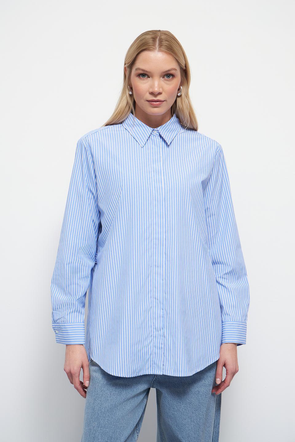 Рубашка Oui в полоску голубую