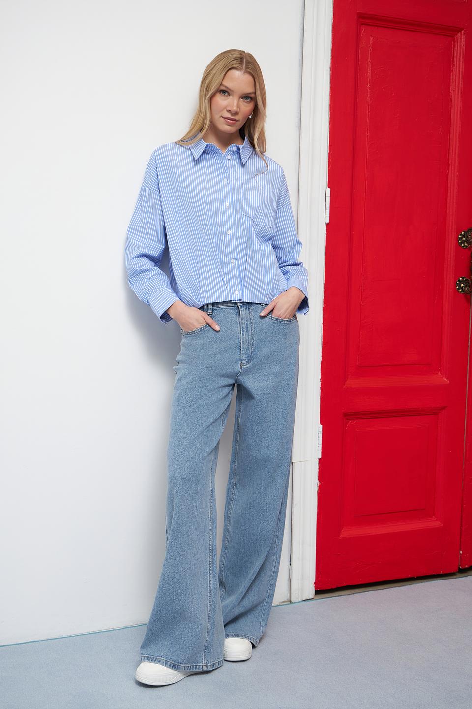 Джинсы широкого кроя Oui голубые