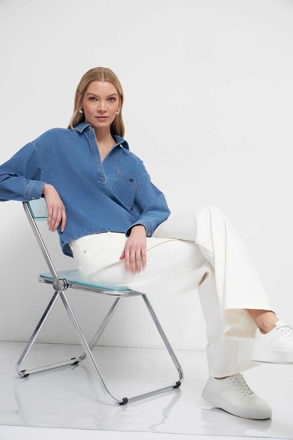 Блуза Oui деним голубой