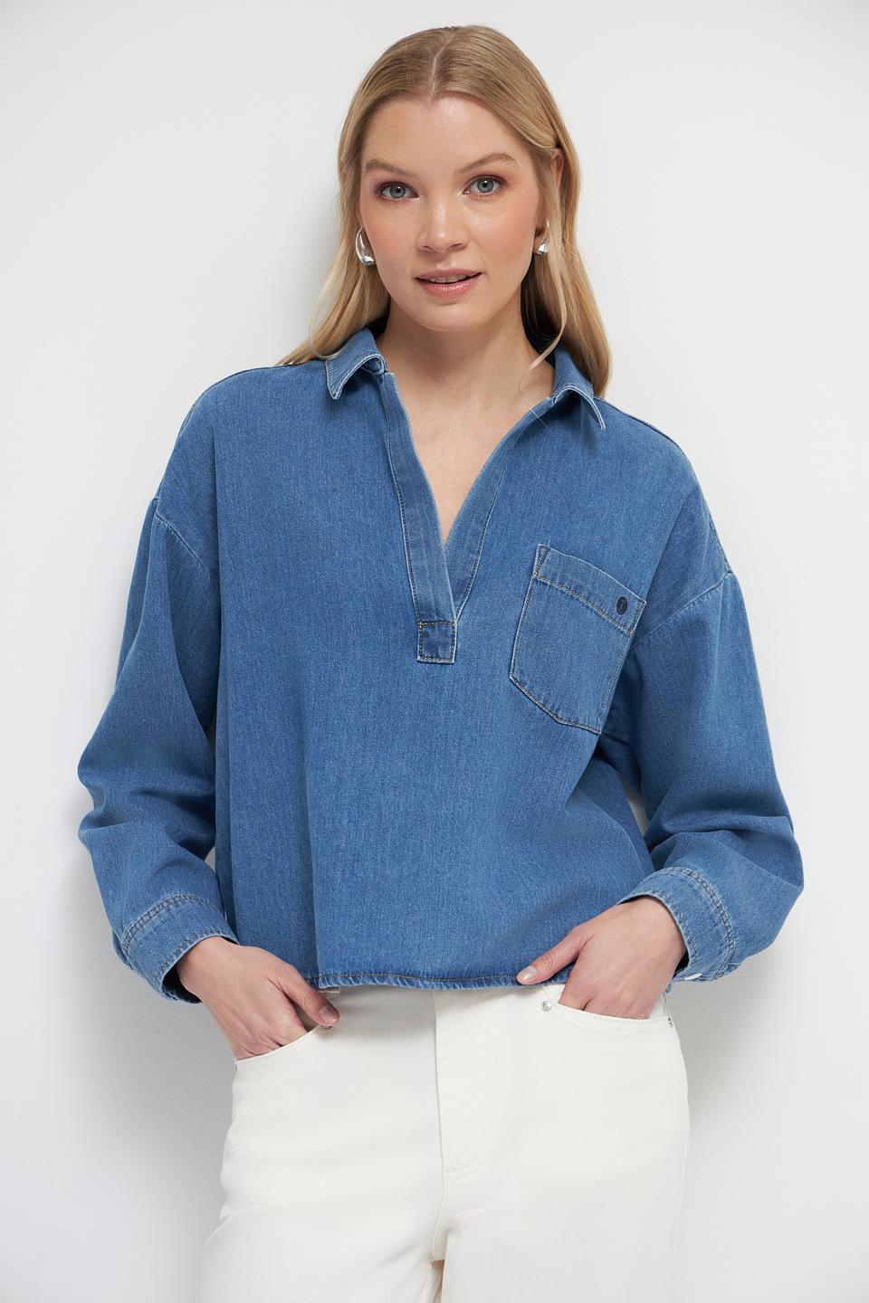 Блуза Oui деним голубой
