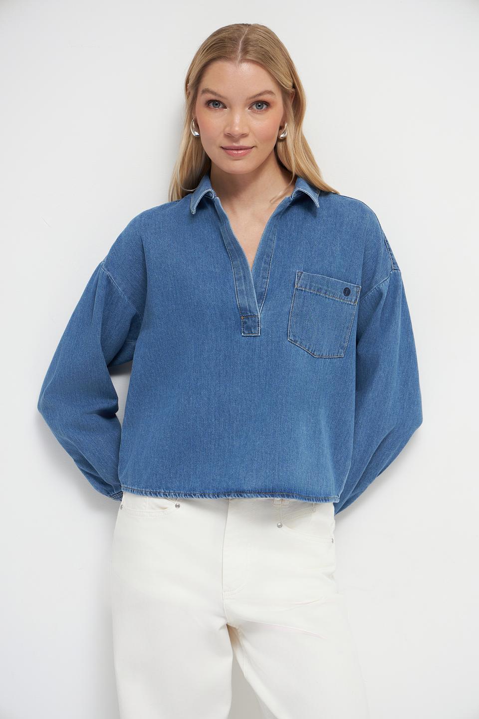 Блуза Oui деним голубой