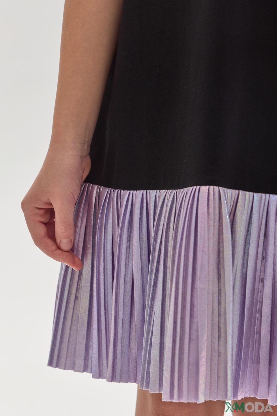 Платье Choupette чёрное с ирисцентной бабочкой и плиссированным подолом