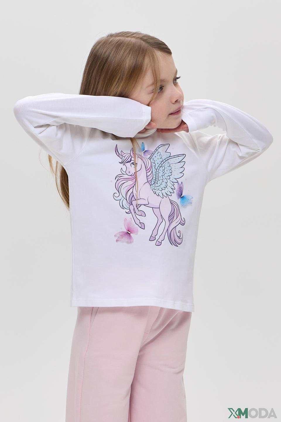 Лонгслив для девочки Choupette, белый с единорогом