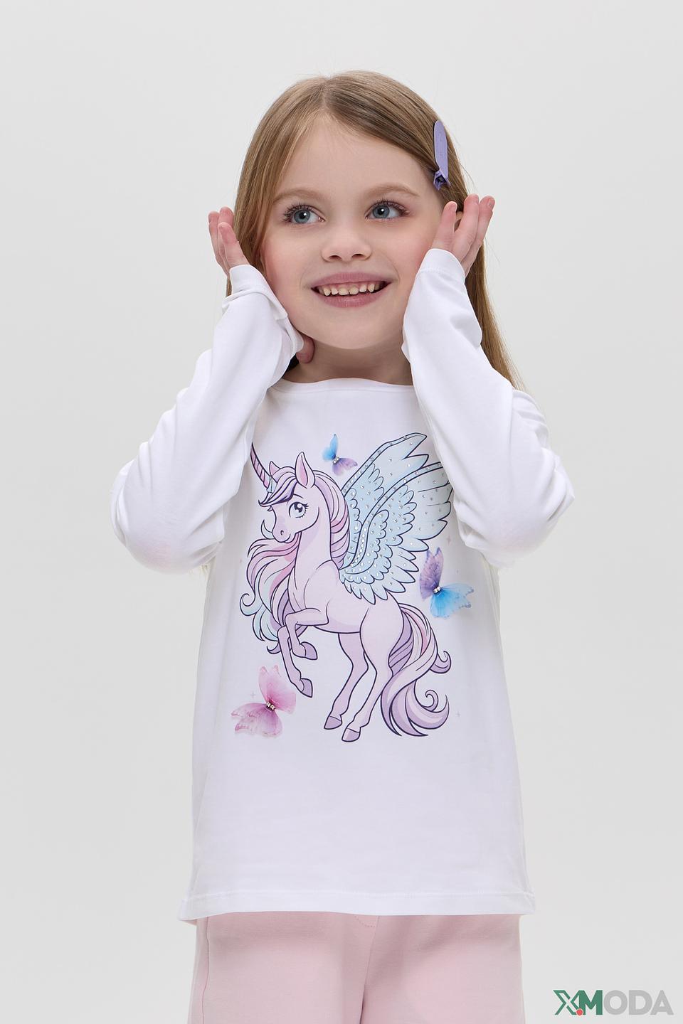 Лонгслив для девочки Choupette, белый с единорогом