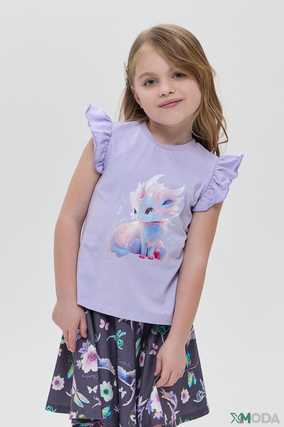Футболка Choupette лавандовая с драконом и рукавами крылышками