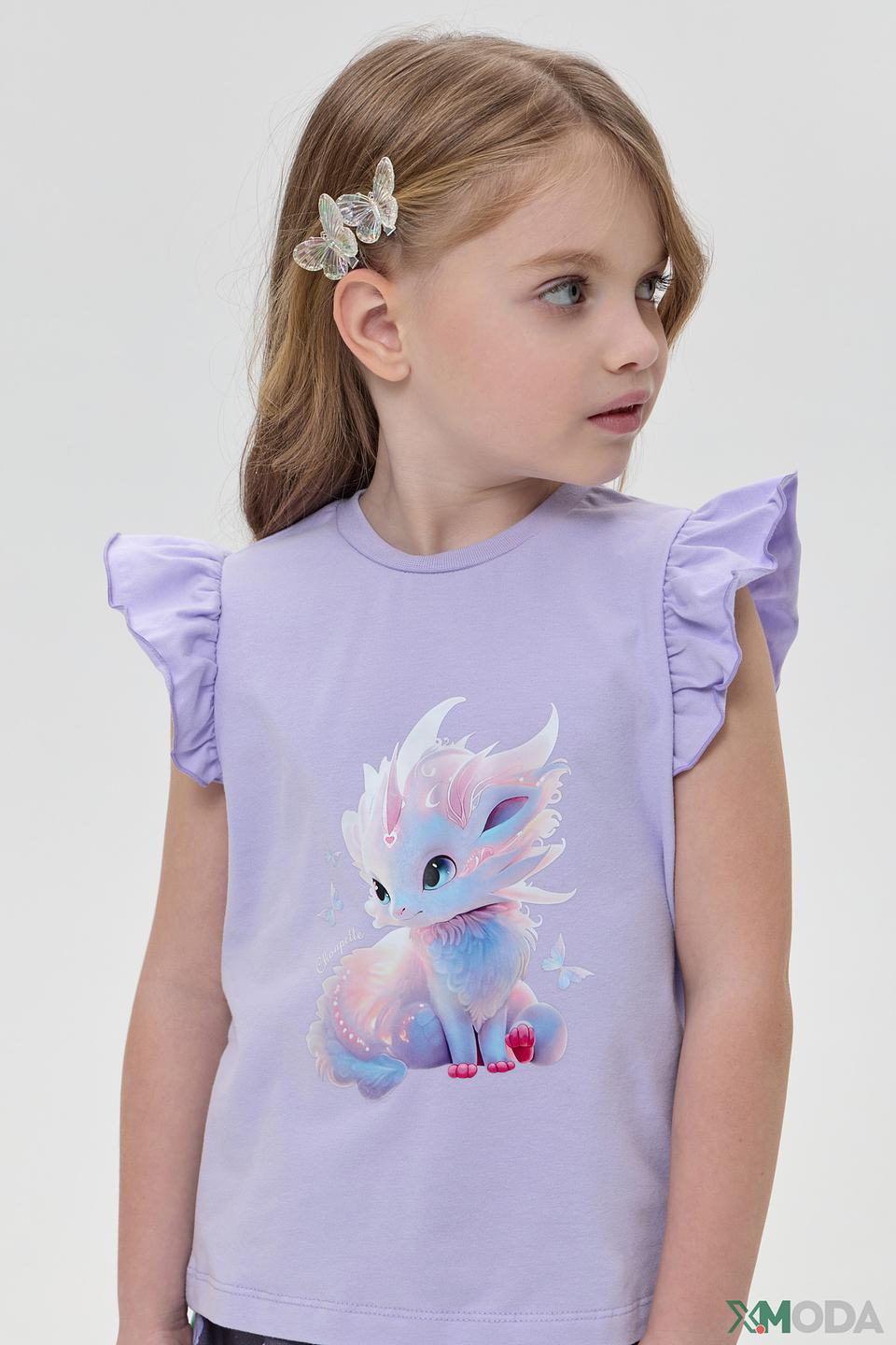 Футболка Choupette лавандовая с драконом и рукавами крылышками