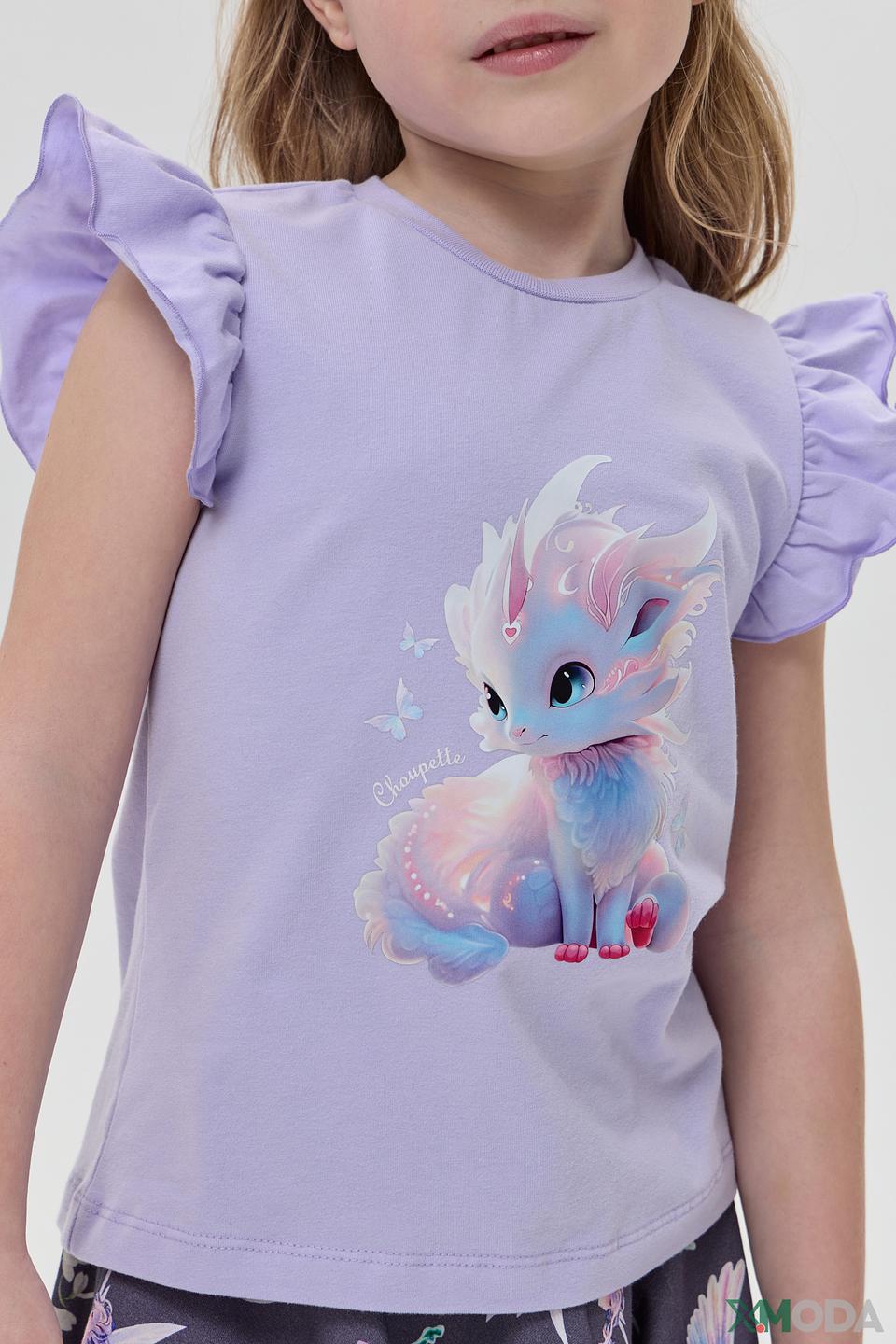 Футболка Choupette лавандовая с драконом и рукавами крылышками