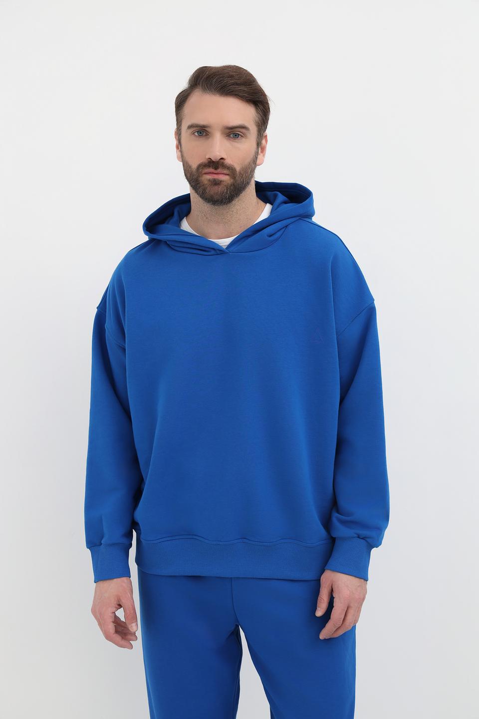 Пуловер Pezzo синий с капюшоном