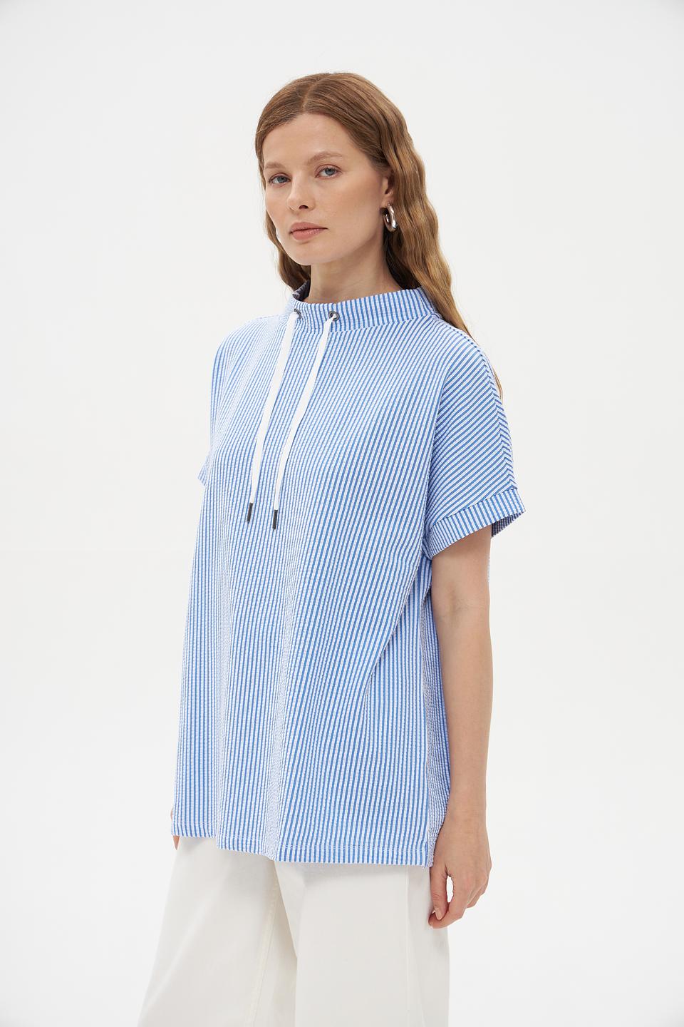Блуза Pezzo в полоску с кулиской голубая