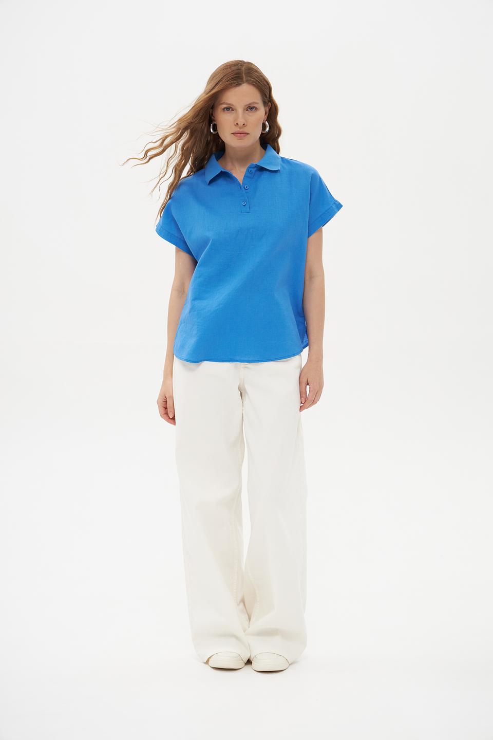 Блуза Pezzo голубая с воротником-поло