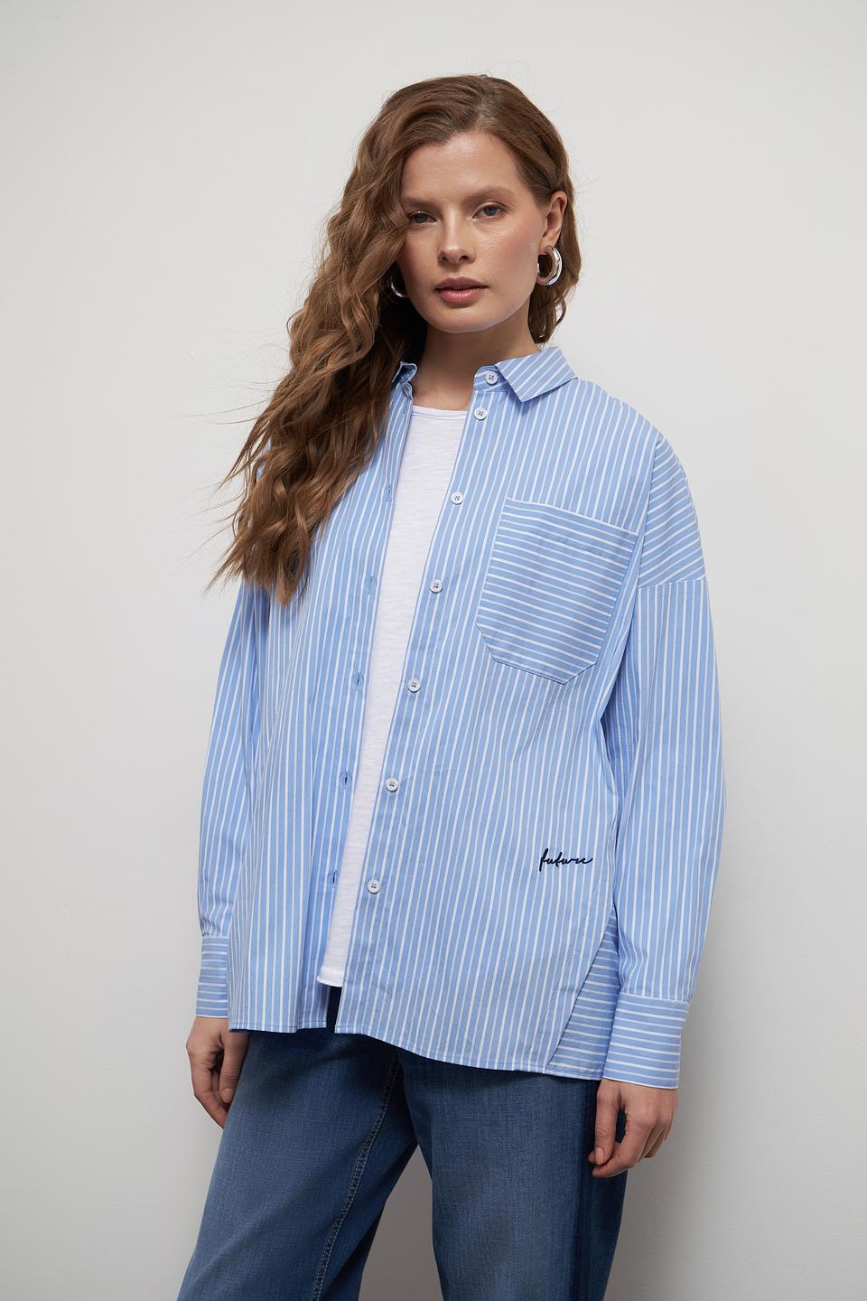 Рубашка Lecomte в полоску голубую