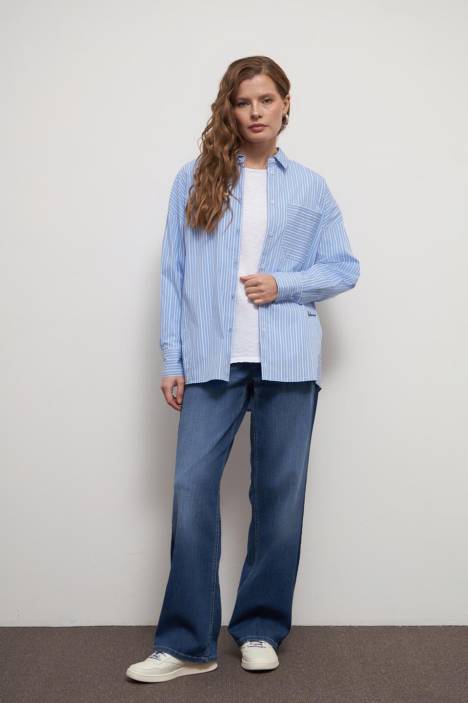 Рубашка Lecomte в полоску голубую