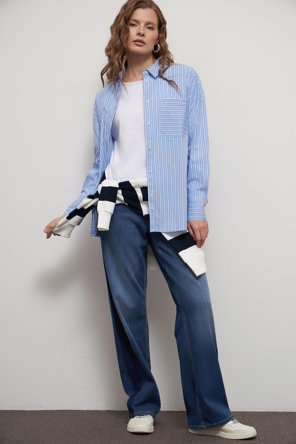 Рубашка Lecomte в полоску голубую