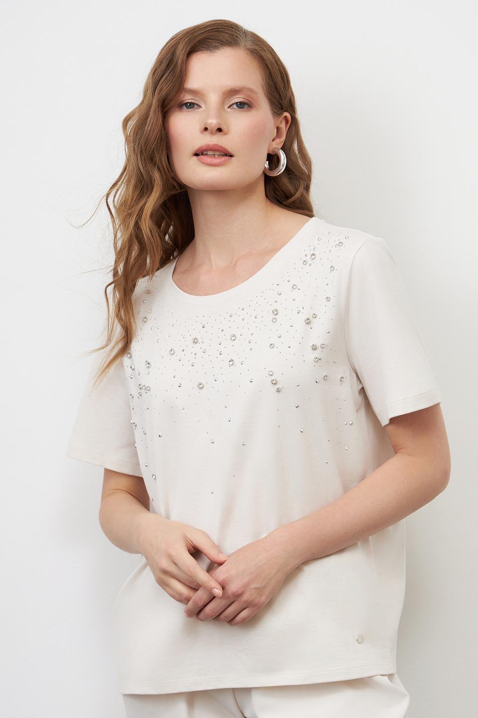 Футболка Monari с кристаллами бежевая