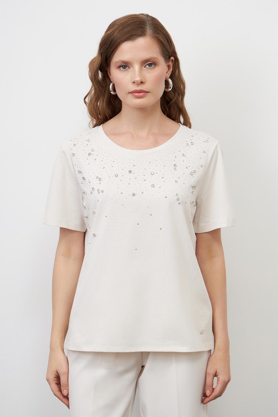 Футболка Monari с кристаллами бежевая