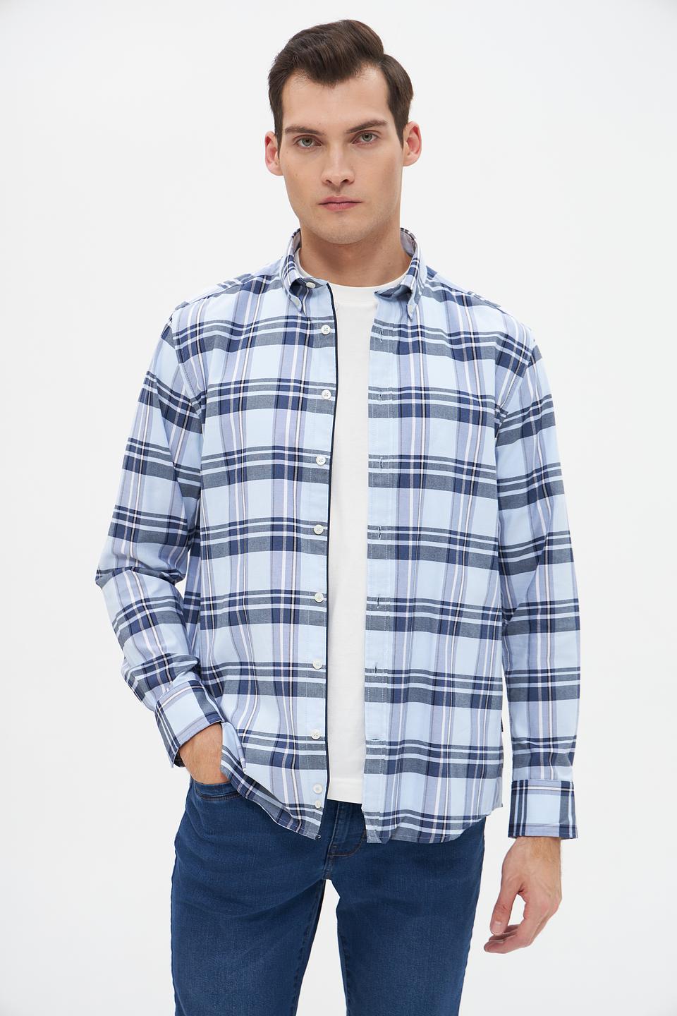 Рубашка Bugatti в клетку голубая