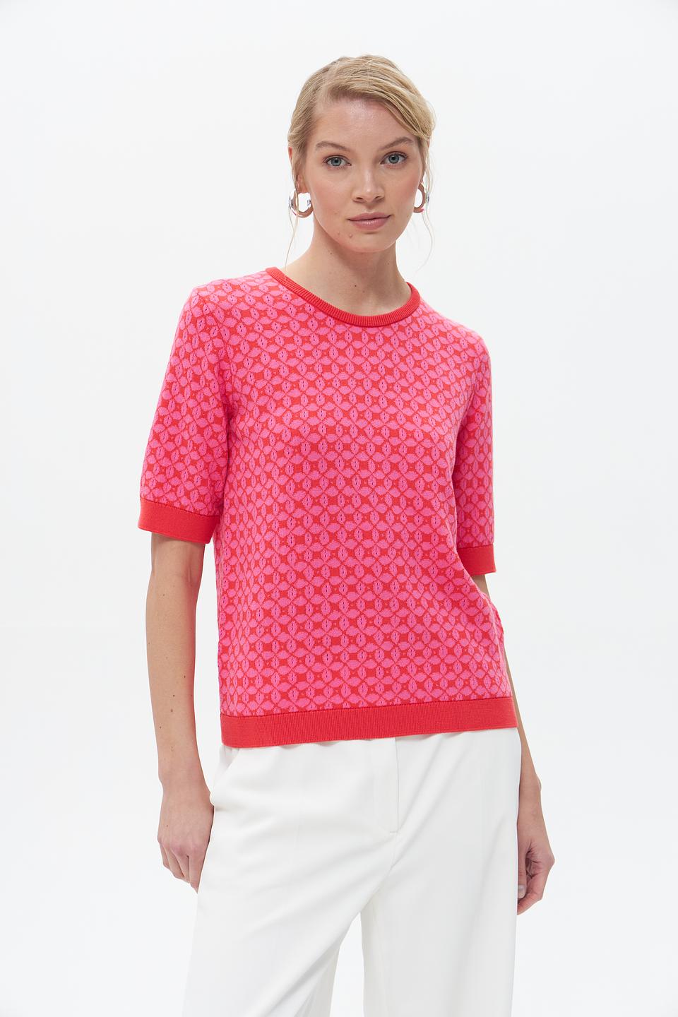 Пуловер Gerry Weber розовый с рисунком хлопок