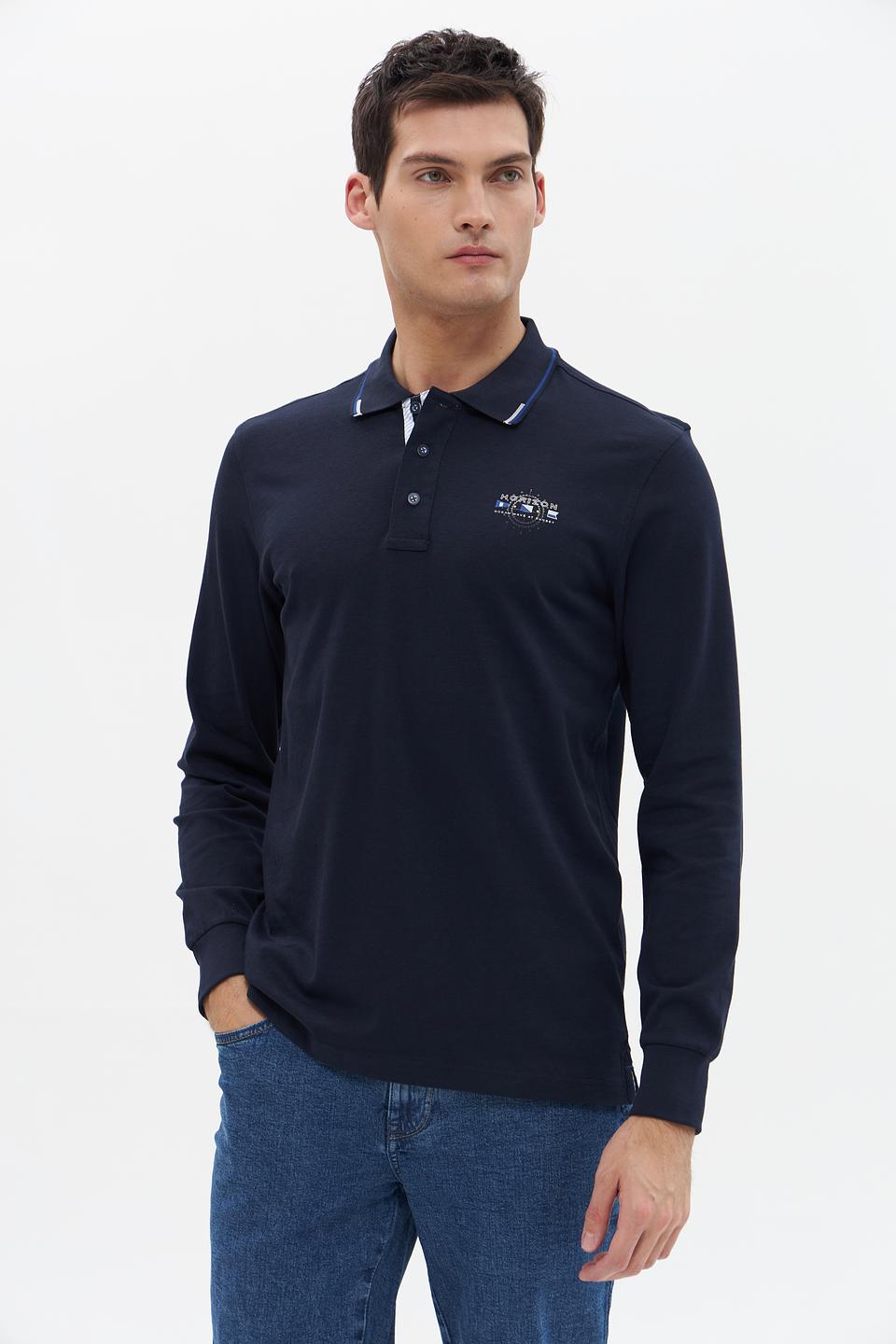 Поло Granchio с длинным рукавом тёмно-синее