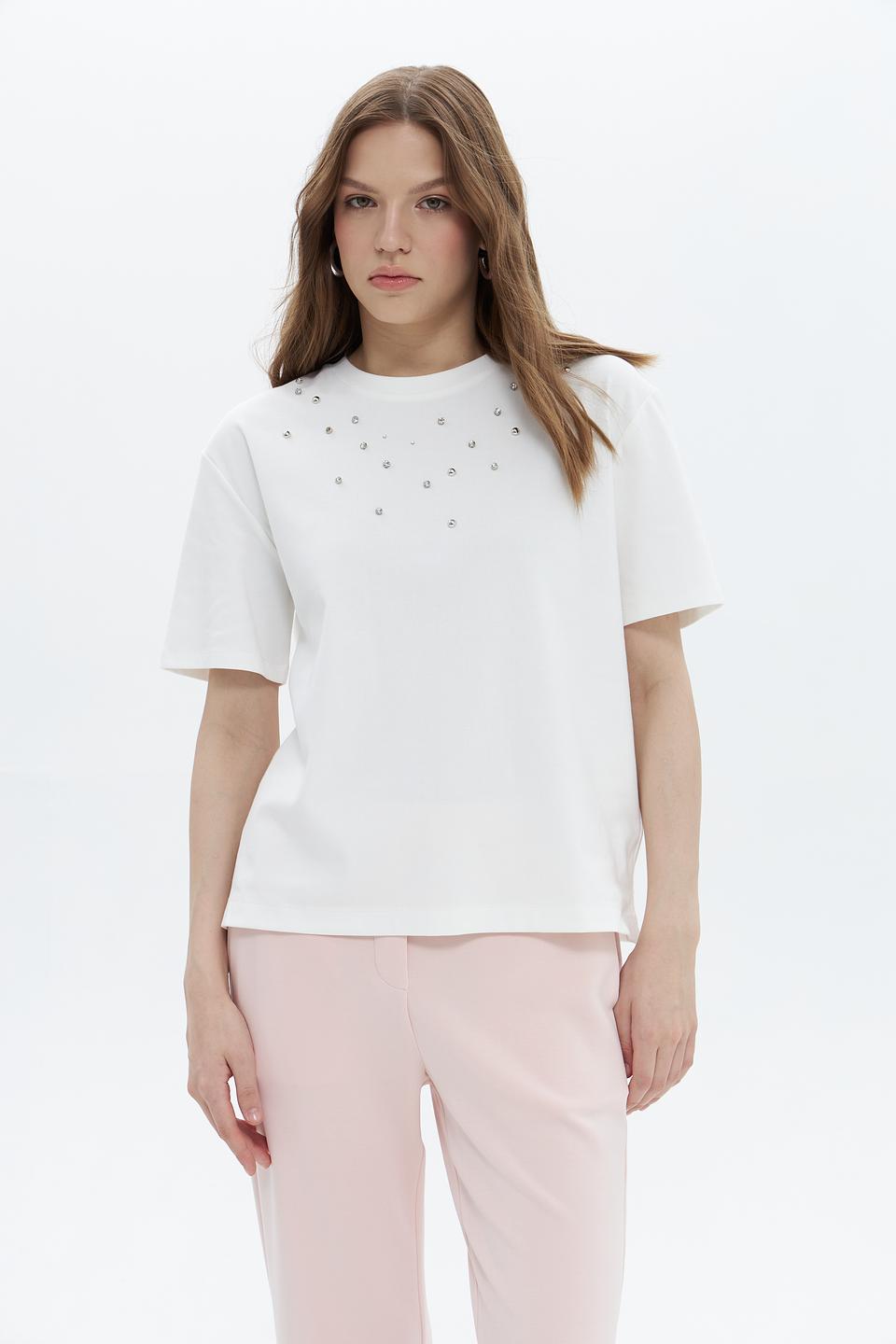 Футболка Oui с камнями белый