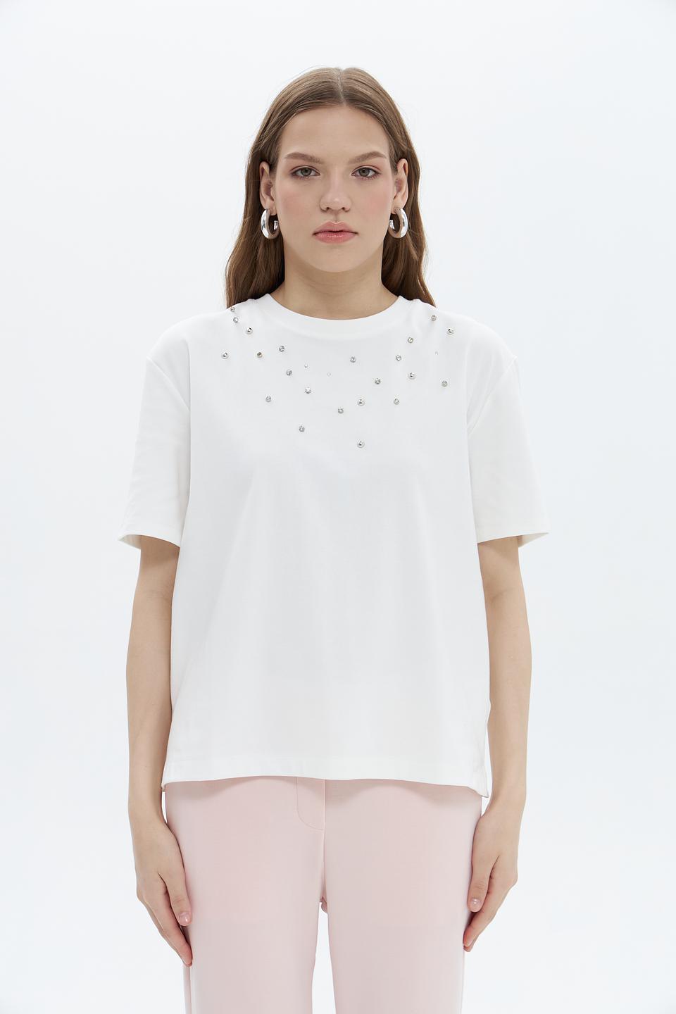 Футболка Oui с камнями белый