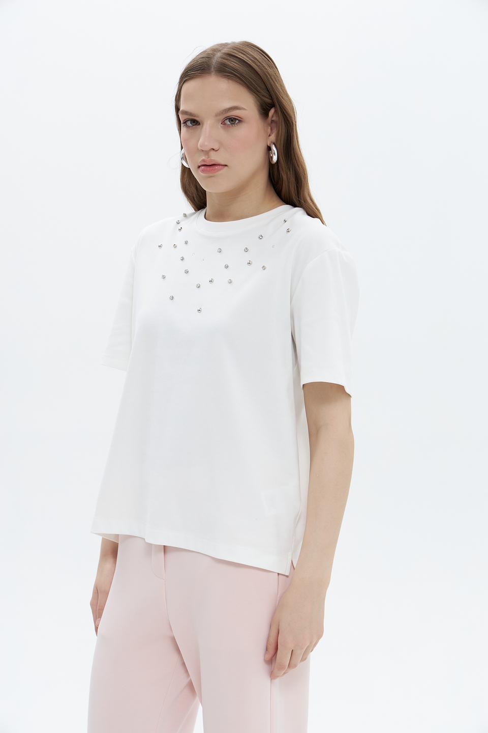 Футболка Oui с камнями белый
