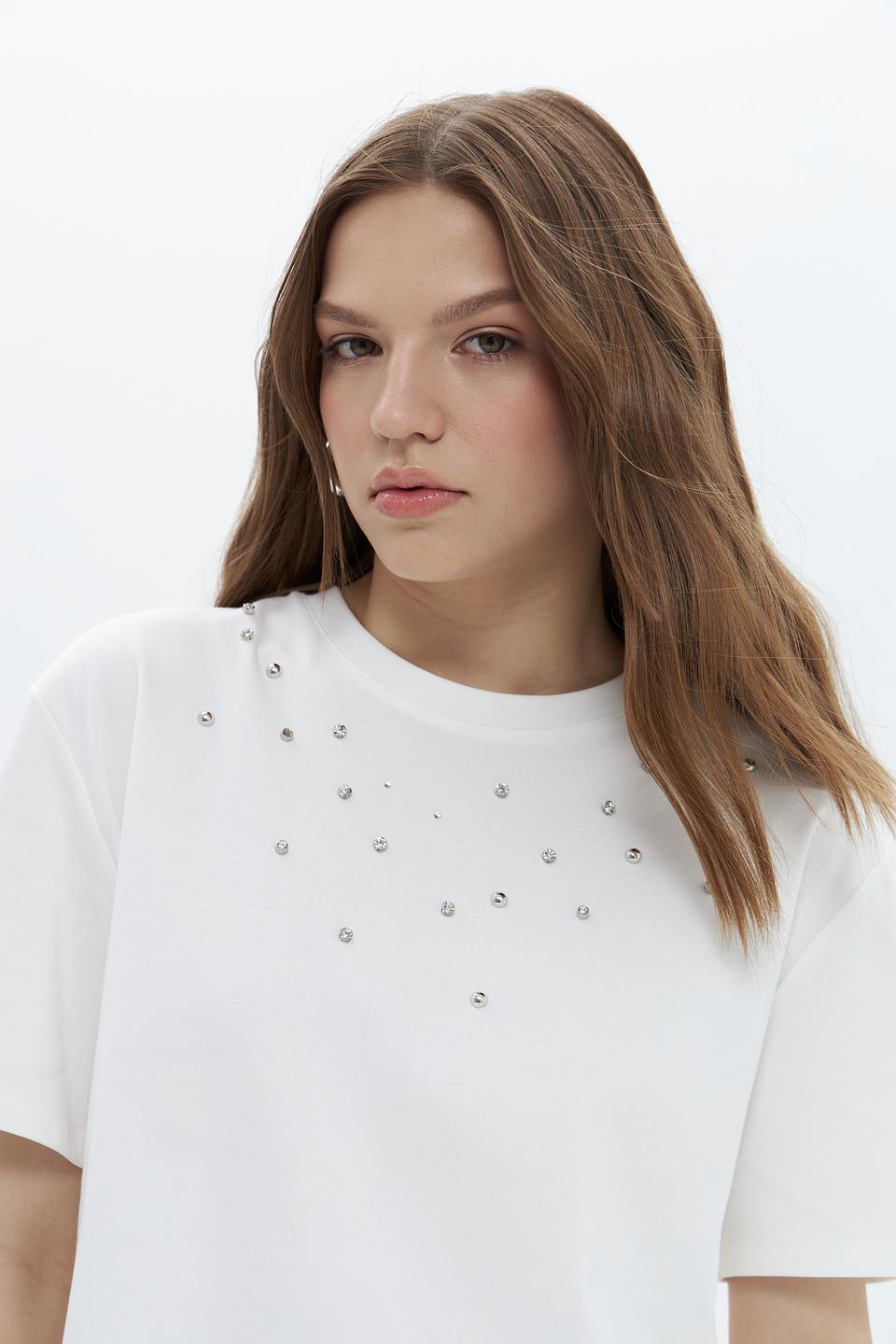 Футболка Oui с камнями белый