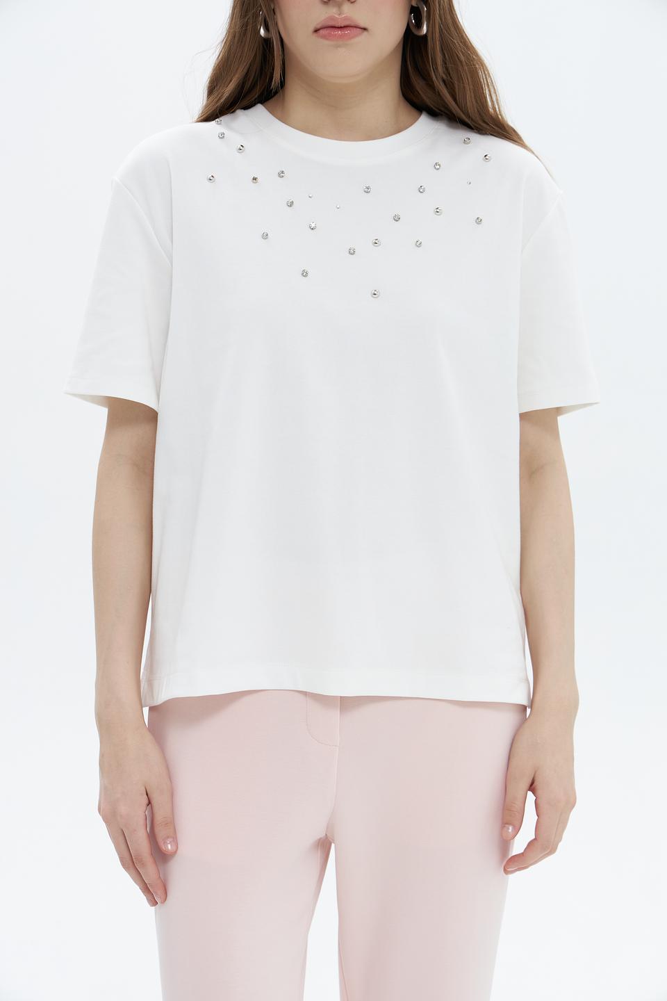 Футболка Oui с камнями белый