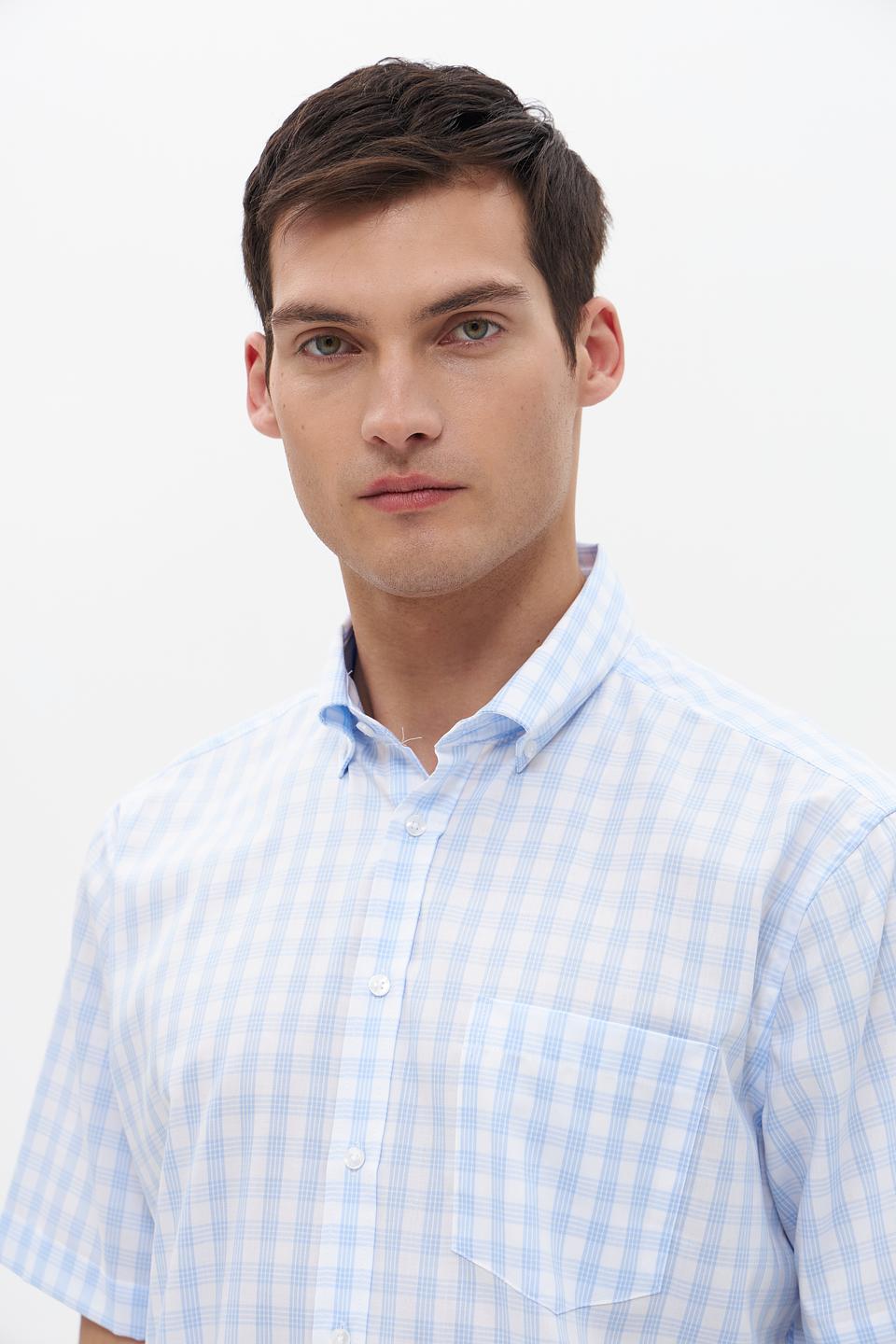 Рубашка кр Seidensticker в клетку голубая