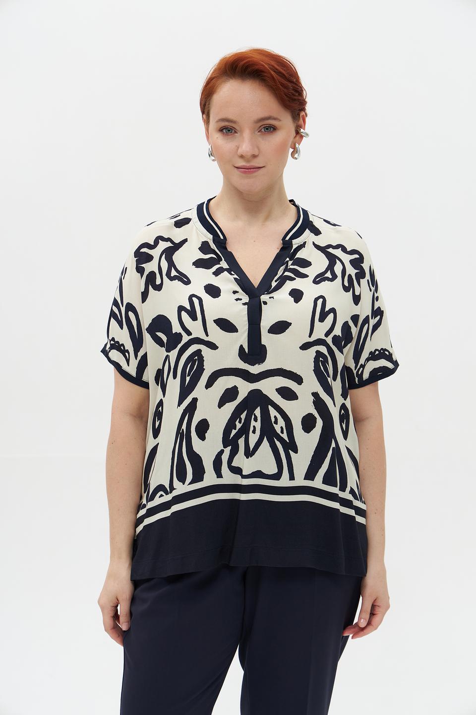 Блуза Frapp с принтом бежево-чёрный