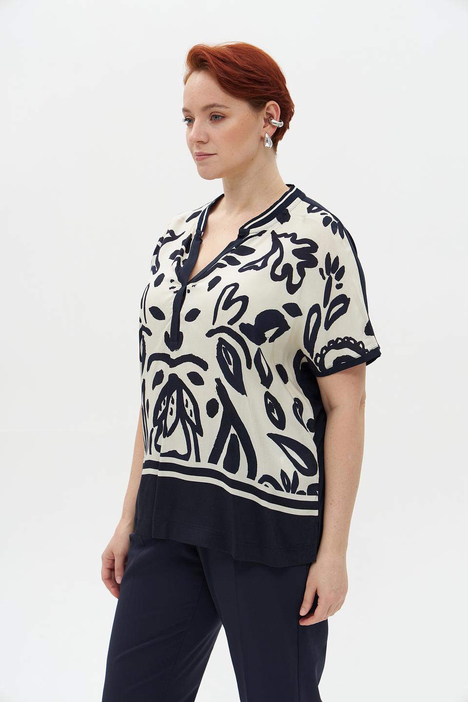 Блуза Frapp с принтом бежево-чёрный