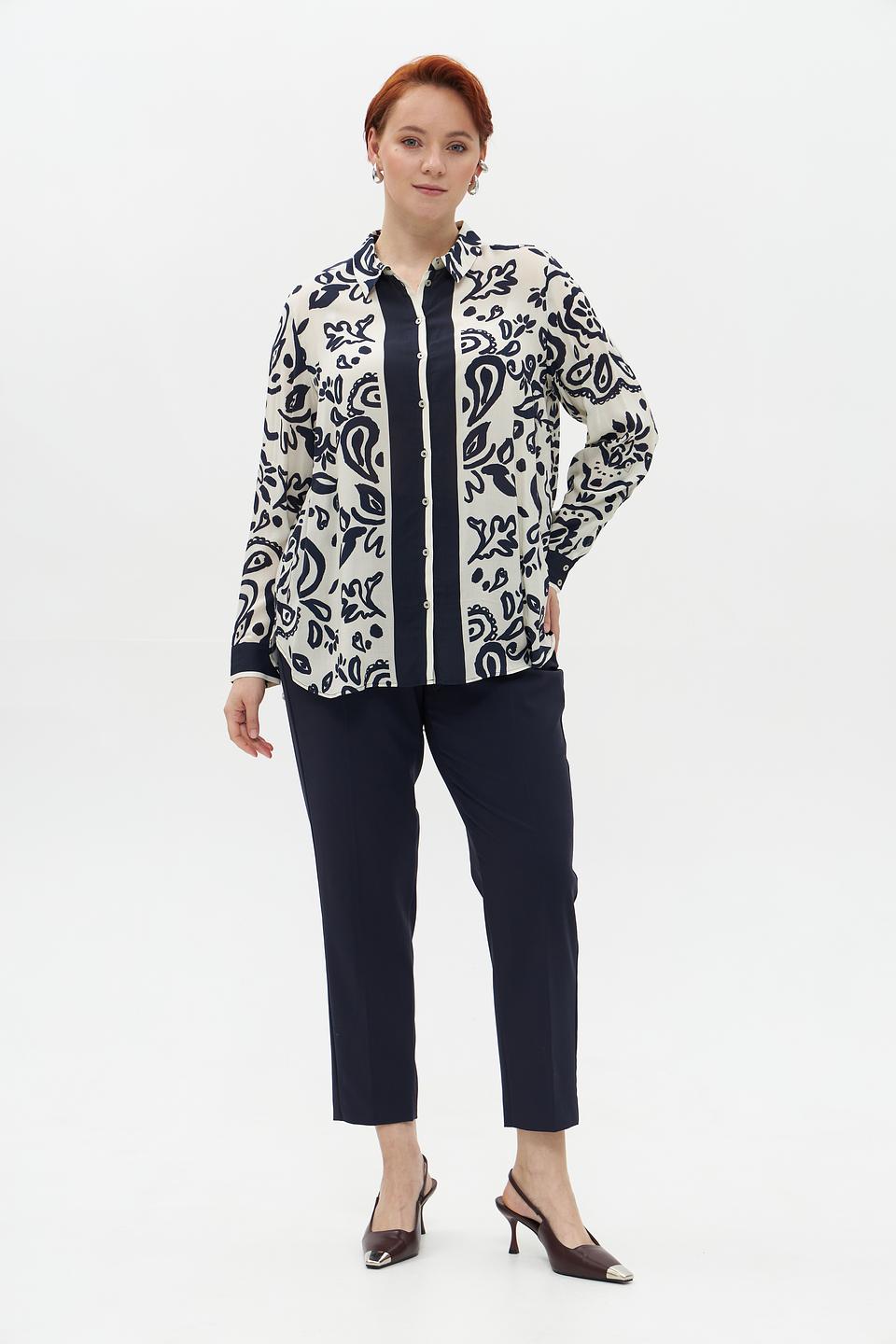 Блуза Frapp с принтом бежево-синяя