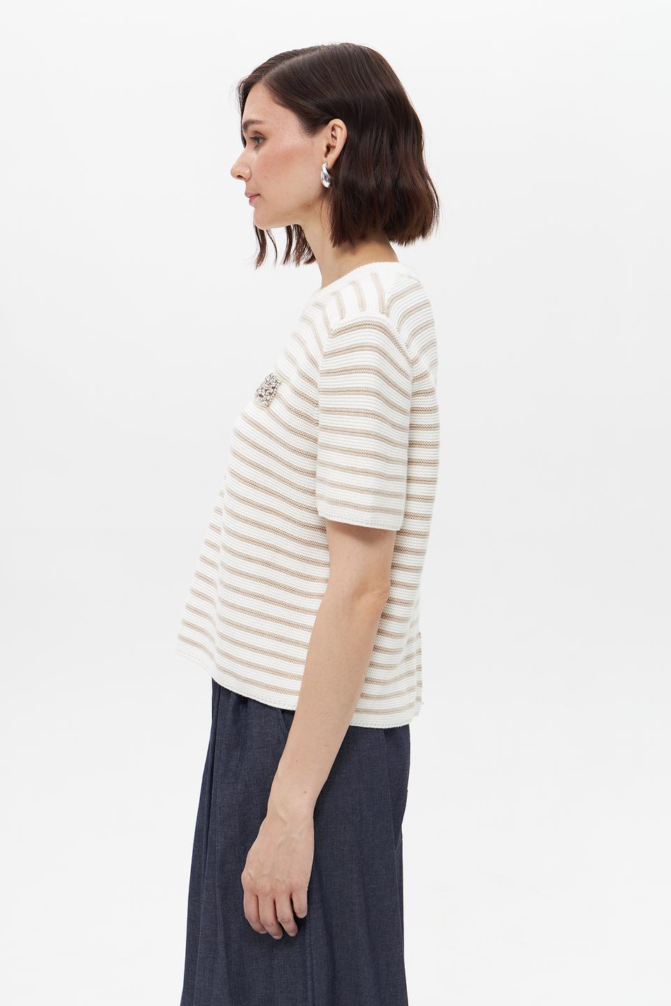 Пуловер Oui в полоску бежевый