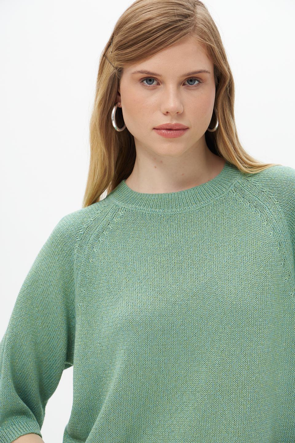 Пуловер Lecomte зелёный с 3/4 рукавом