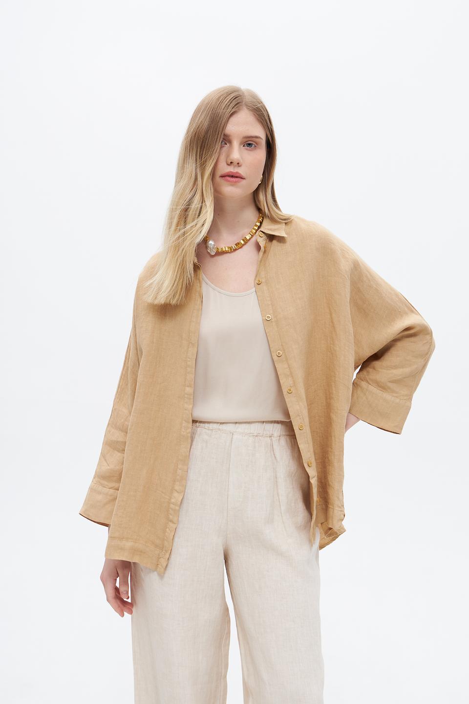 Блуза Oui из льна бежевая