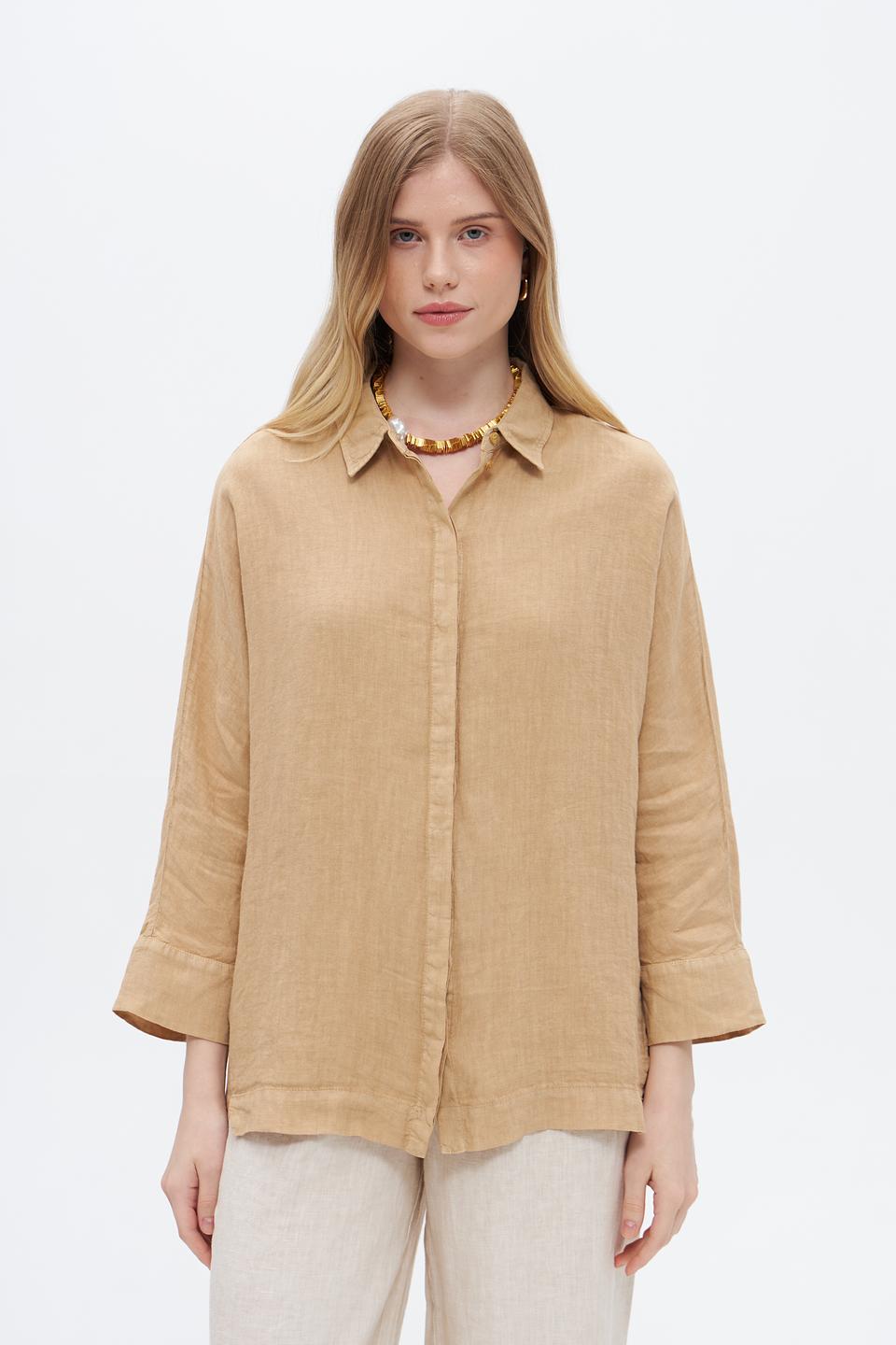 Блуза Oui из льна бежевая