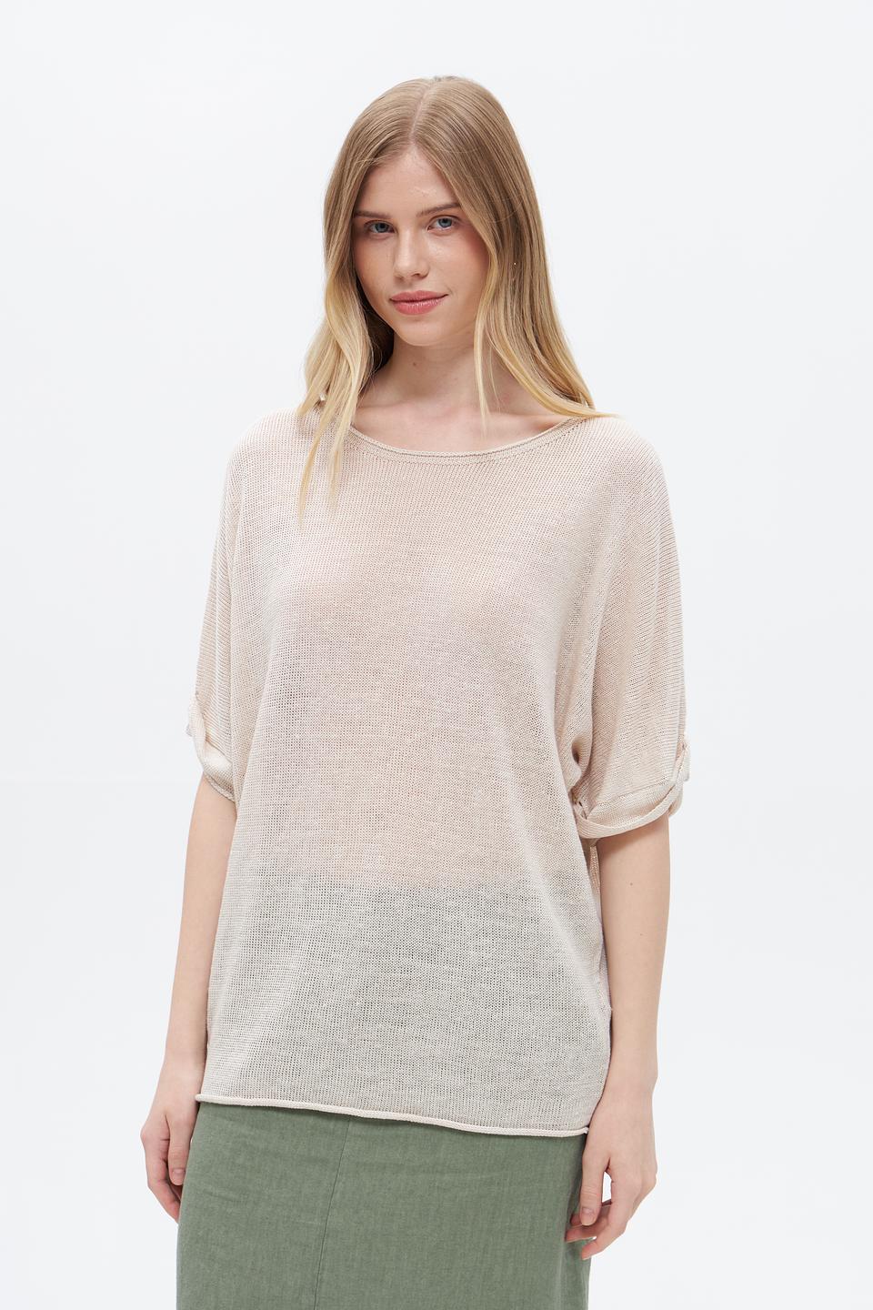 Пуловер Oui из льна бежевый