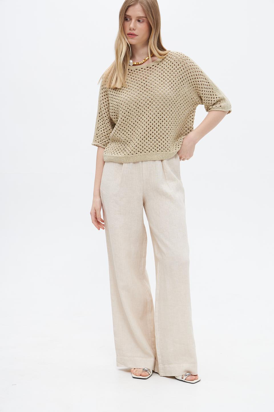 Пуловер Oui ажурный бежевый