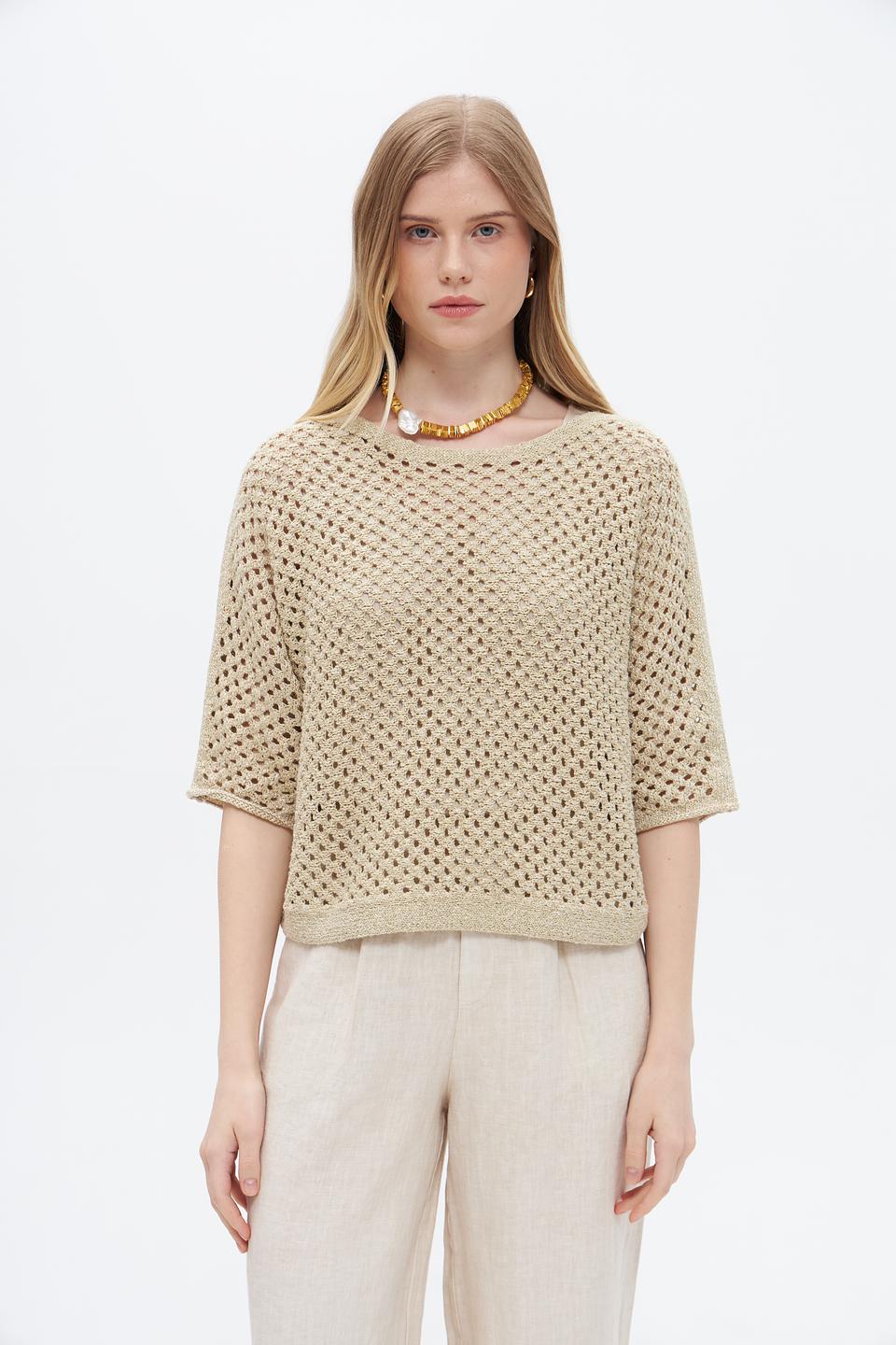 Пуловер Oui ажурный бежевый