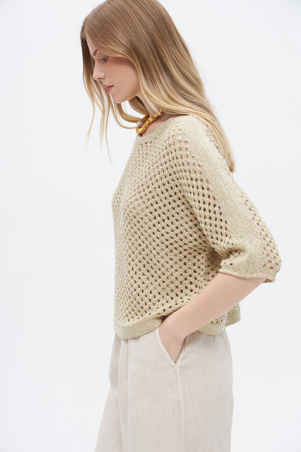 Пуловер Oui ажурный бежевый